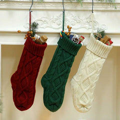 Unique Burgundy, Green, Ivory Knit Christmas Stockings(18 inches)