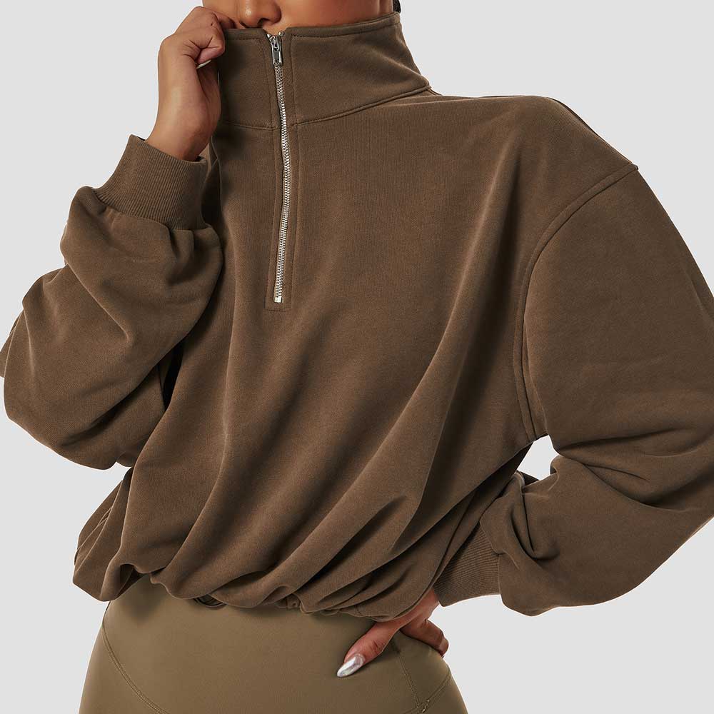 Women's 1/2 Zipper Long Sleeve Workout Crop Tops