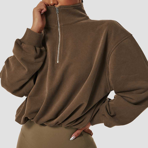 Women's 1/2 Zipper Long Sleeve Workout Crop Tops