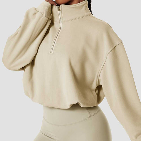 Women's 1/2 Zipper Long Sleeve Workout Crop Tops