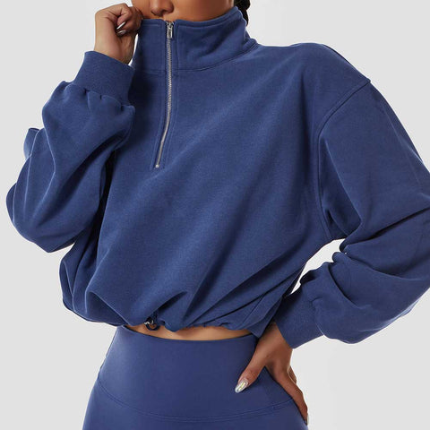Women's 1/2 Zipper Long Sleeve Workout Crop Tops