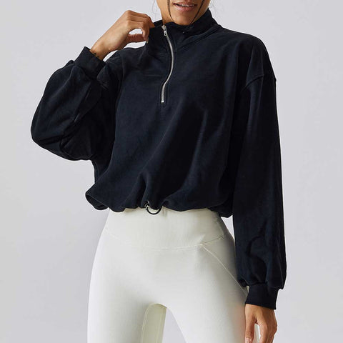 Women's 1/2 Zipper Long Sleeve Workout Crop Tops