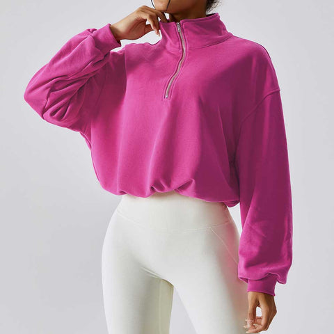 Women's 1/2 Zipper Long Sleeve Workout Crop Tops