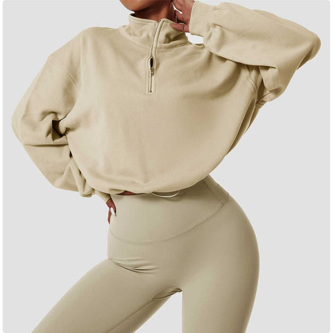 Women's 1/2 Zipper Long Sleeve Workout Crop Tops
