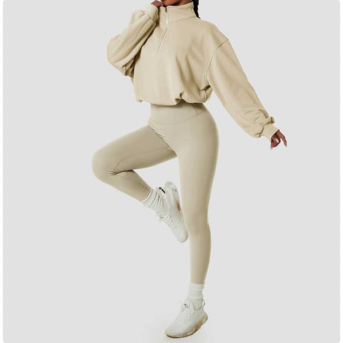 Women's 1/2 Zipper Long Sleeve Workout Crop Tops