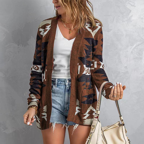 Lesmart Women's Boho Aztec Open Front Loose Slouchy Sweaters