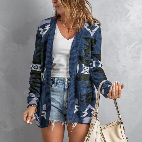 Lesmart Women's Boho Aztec Open Front Loose Slouchy Sweaters