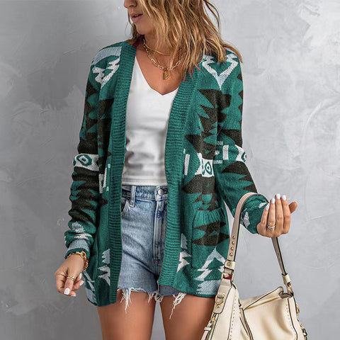 Lesmart Women's Boho Aztec Open Front Loose Slouchy Sweaters