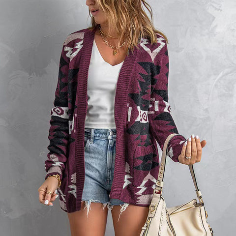 Lesmart Women's Boho Aztec Open Front Loose Slouchy Sweaters