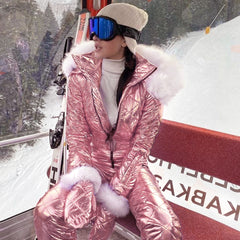Women's Fashion Fur Collar One Piece Ski Suit